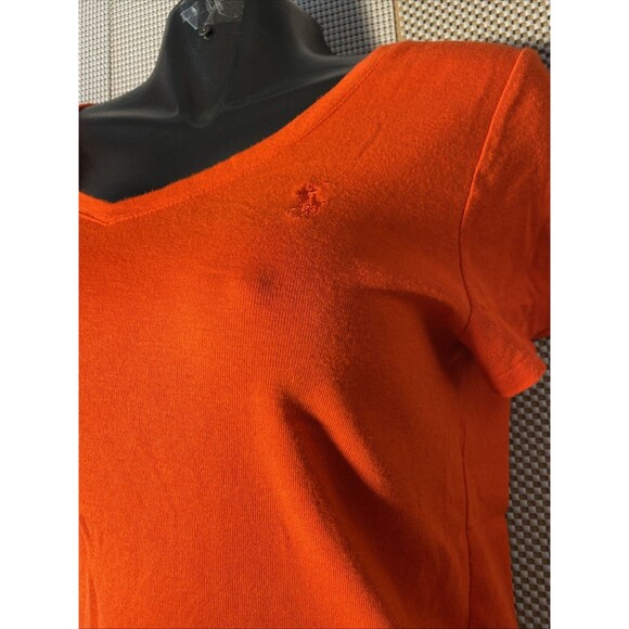 Ralph Lauren Red Pima Cotton V Neck T Shirt Size XL Cap Sleeve Stretch - Picture 2 of 4